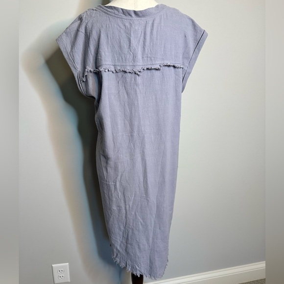 Sz S Umgee grey v neck sleeveless high low midi dress frayed edges pockets gauze - Picture 5 of 9